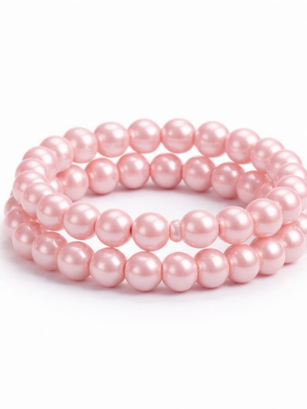 My Fashion Jewelry 2 PC Pink Glass Beads Faux Pearl Stretch Bracelet Set
